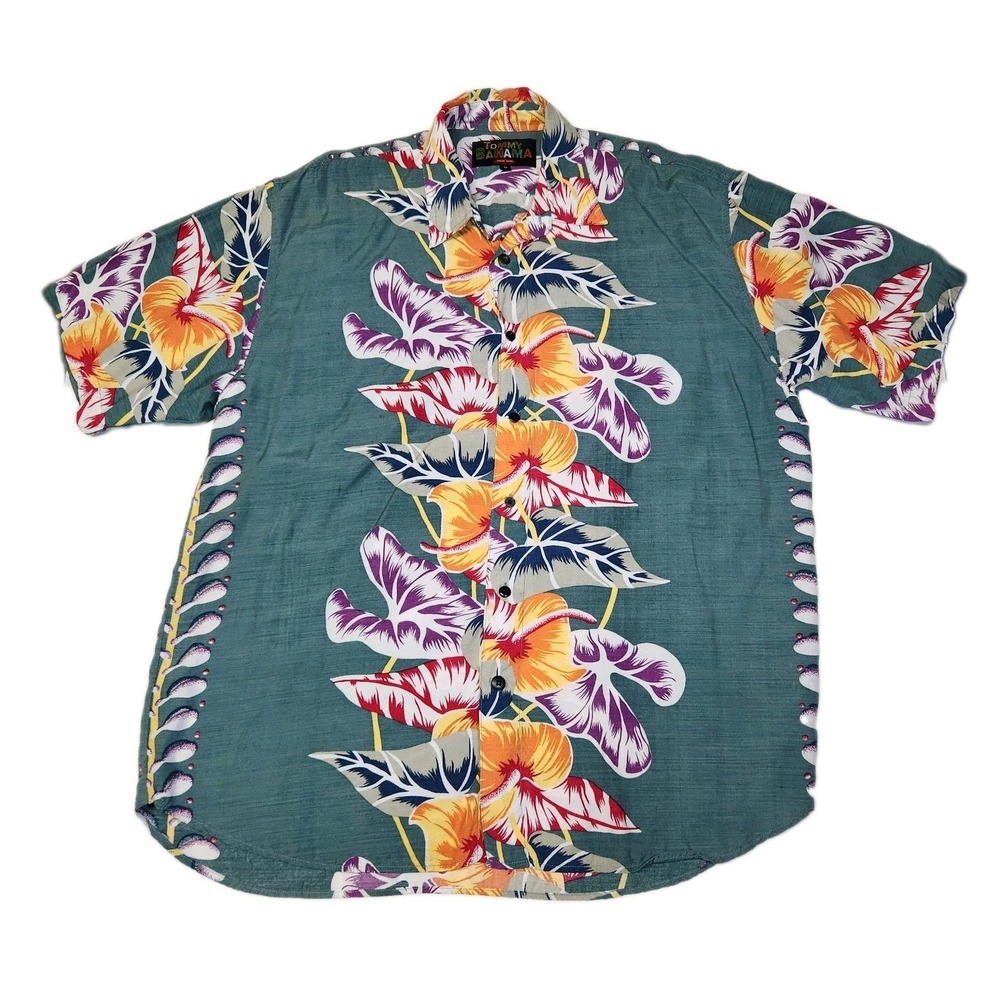 Vintage Tommy Bahama Nassau Original Hawaiian Shirt M Rayon Floral Hong Kong